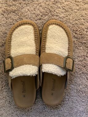 Bjorndal Womens Tan & Cream Fleece Slip-On Mules
